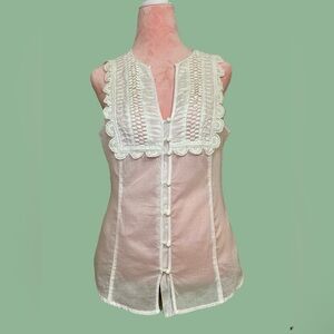 Summer White Cotton Lawn Blouse with Lace Details